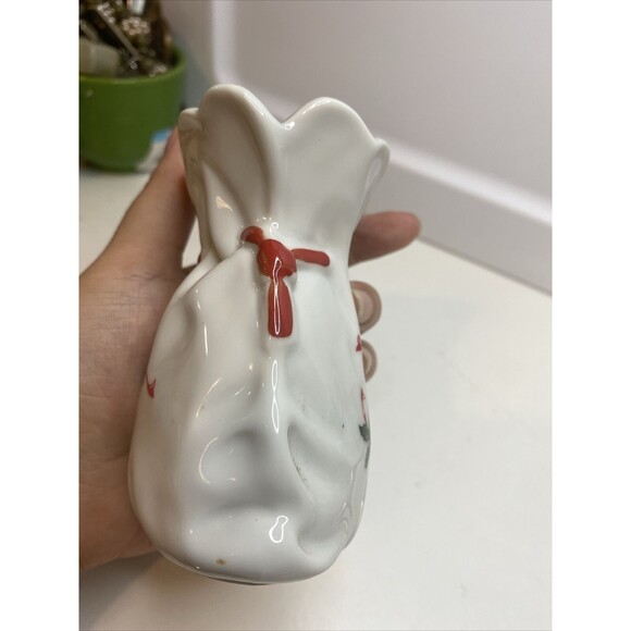 Vintage Lefton Hand Painted Christmas Holly Vases 03728 Bag Shaped 4 Inch Tall - Picture 5 of 9